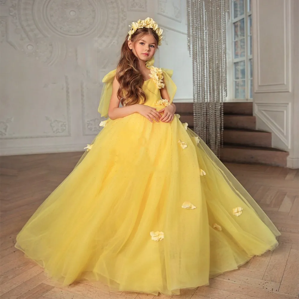 

Purple Scoop Flower Girl Dresses for Wedding Party Sleeveless Soft Tulle Communion Long Length Birthday Party Gowns