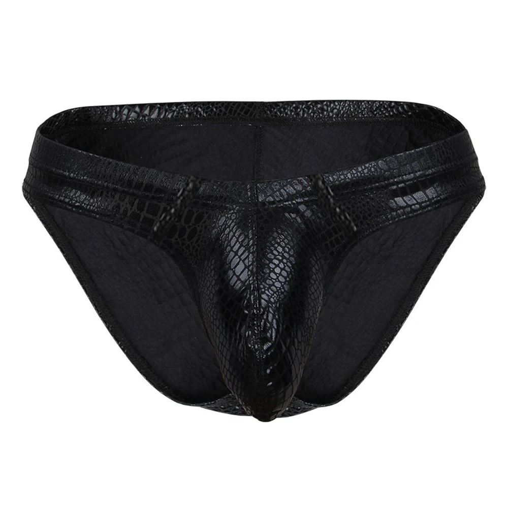

Faux Leather Mens 2022 Sissy Bulge Pouch G-String Brief Black Sexy Underwear Large Pouch U Convex Thong G String T Back Briefs