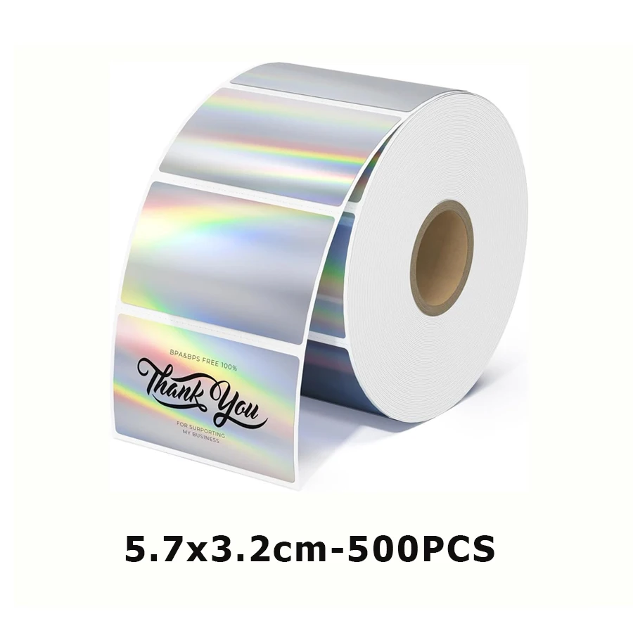 Holographic Silver Laser Gold Gradient Thank You Card Sticker
