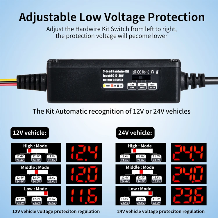 70mai Dash Cam Hardwire Kit 12V 24V to 5V Type C USB Circuit Low Voltage Protection FOR 70mai A810 A810S X800 M500 T800 dash cam dash cam accessory set hardwire kit
