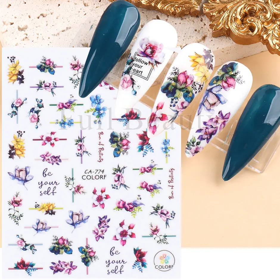 Nail Stickers Nail Art Decoration Nail Decals Flower Stickers 3D Nail Stickers Flower Cherry Blossoms Love Nail Art Decals Floral Leaf Sliders Manicure Decor Tips CHCA764-776