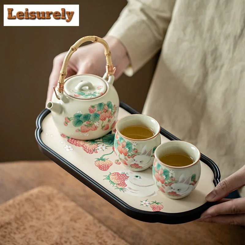 Cute Strawberry Rabbit Water Absorbing Pot Bearing Holder Japanese Dry Brew Table Tea Tray Tea Board Cafes Accessories Ornaments