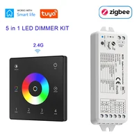 ZigBee 5 in 1 LED Controller 4 โซน RF แผงสัมผัส LED Strip Dimmer KIT APP เสียงสมาร์ท DC 12V 24V สําหรับแสงในร่ม 1