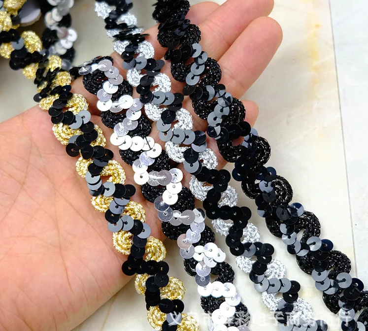Sequined Embroidered Lace Ribbons Appliqued Cosplay Costumes Trims Band Lace Clothes Accessories 12 Yards 1.5CM Wide