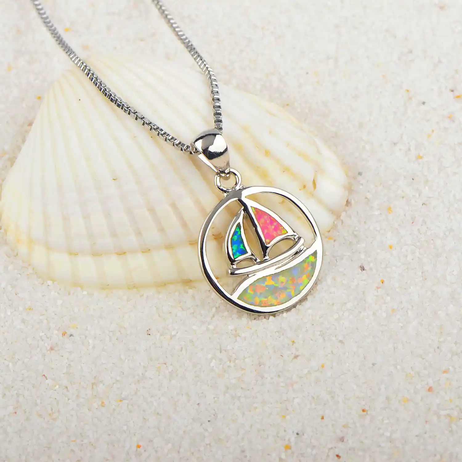 

Multi Opal Sailboat Stone Sliver Pendants Strling Silver 925 Necklace For Women