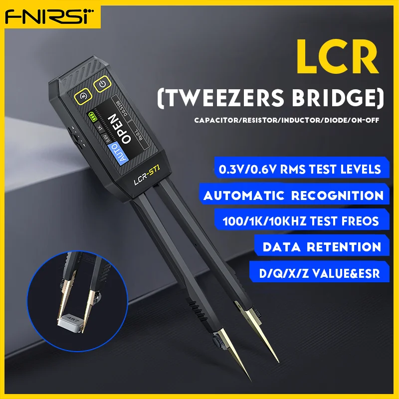 FNIRSI LCR-ST1 Mini Tweezer Tester Mini Smart Bridge Tweezer LCR SMD ESR Tester Resistance Capacitance Inductance Continuity Diode Test Measurement
