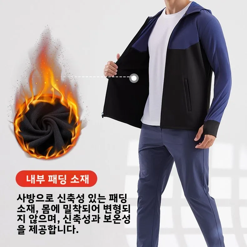 남성용 아웃도어 윈드브레이커 재킷 플리스 안감 후드형 긴팔 2024 신상 방수 통기성 스포츠 코트