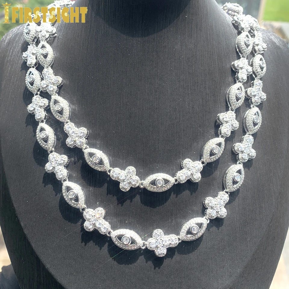 2025 New Eye Cross Necklace Iced Out Bling Silver Color