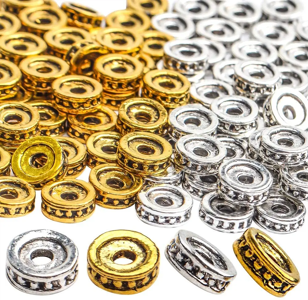 

100pcs 6mm Rondelle Spacer Beads Small Round Charm Beads Accessories for DIY Bracelet Necklace Crafts Jewelry Making,2 Colors