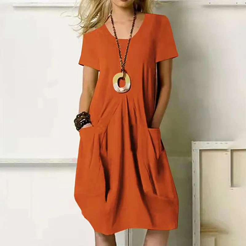 

S-5XL Oversized Cotton Linen Long Dress for Women 2023 Summer Casual Short Sleeve Blouse Skirt Beach Female Clothing Vestid Robe