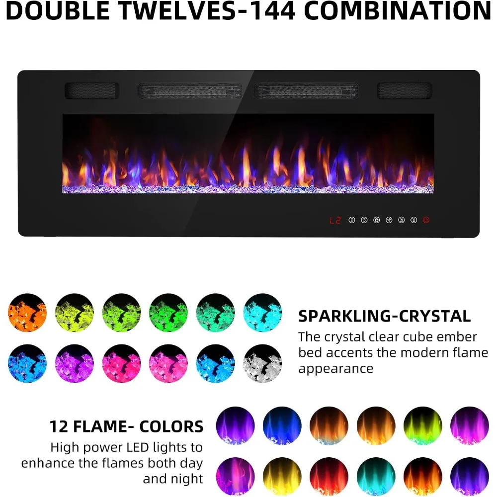 50 inch Electric Fireplace Inserts and Wall Mounted with Remote Control & Touch Screen 1500W Fireplace Heater with Timer 4