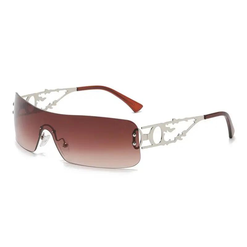  - Wrap Around Y2K Sunglasses for Women Men Futuristic Flat Top Sunglasses Frameless Gradient Lens Sun Glasses UV400 Protection