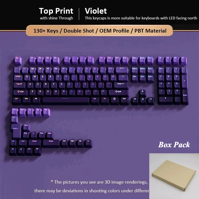 Lavender Top Print RGB Backlit OEM Profile PBT Double Shot Keycap Set (135 Keys)