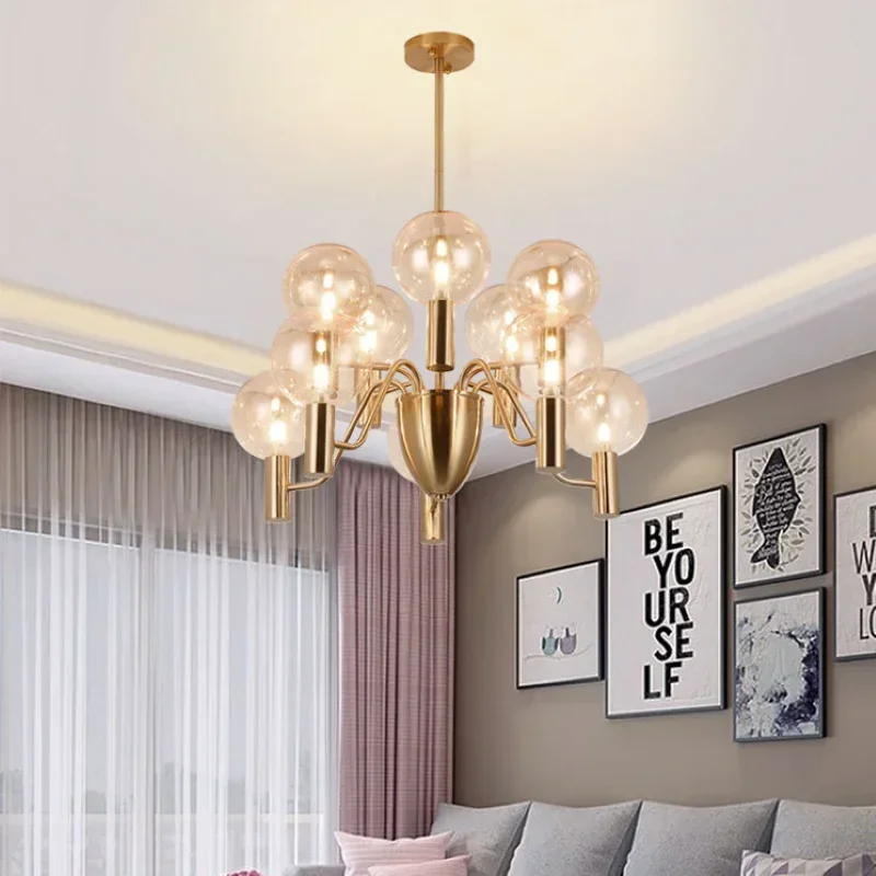 

Modern Simple Romantic Led Chandeliers Pink Glass Ball Pendant Lamp for Bedroom Living Room Lustre Salon Design Luxe Lighting