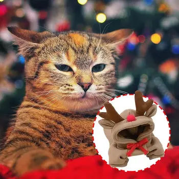 Reindeer Dog Hoodie Funny Pet Elk Cosplay Costume Winter Warm Jumpsuit Outfit For Small Dogs Cats Cold Weather Sweatshirt For 6