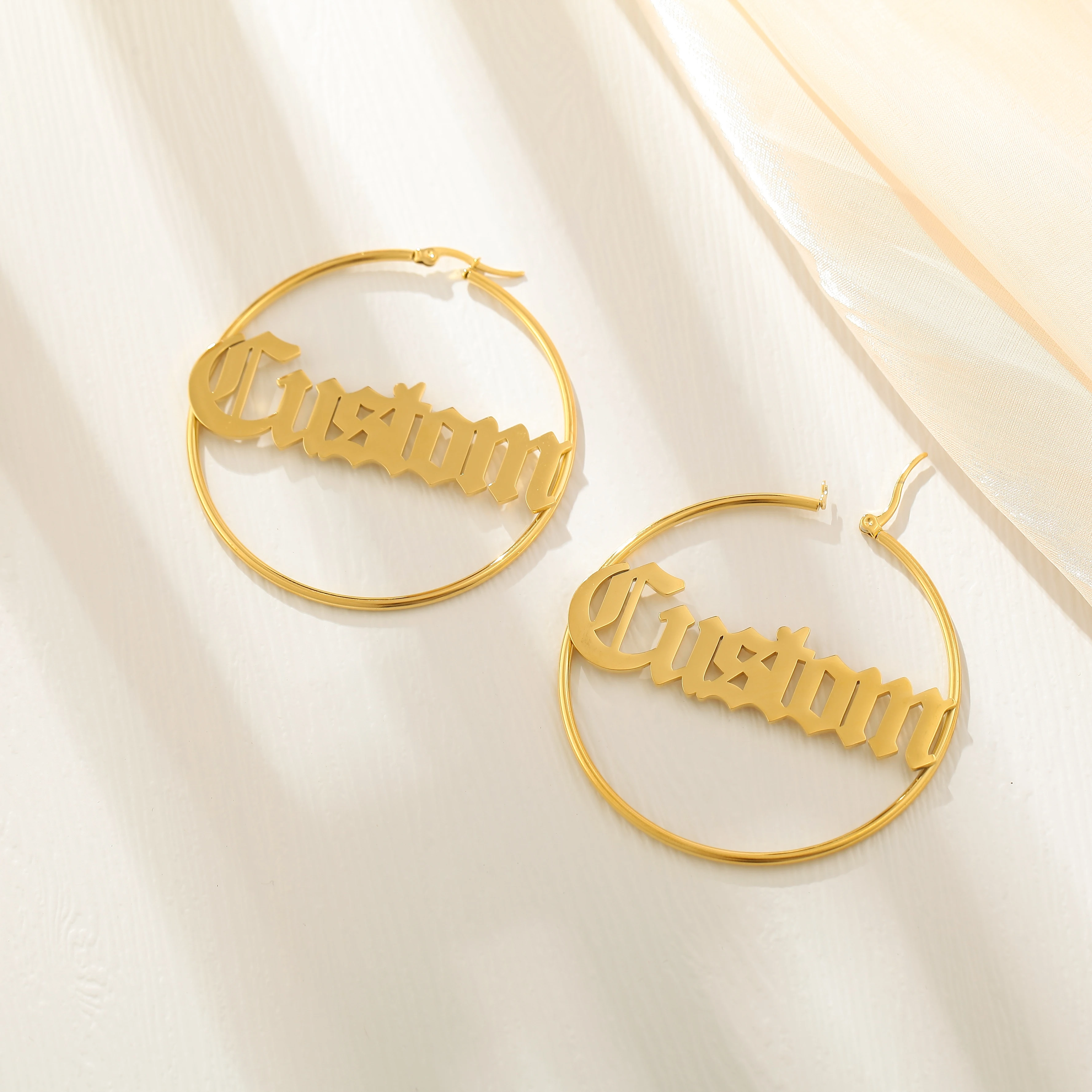 Custom Name Hoop Earrings Personalized Name Jewelry For Women Stainless Steel Old English Earrings Birthday Gift