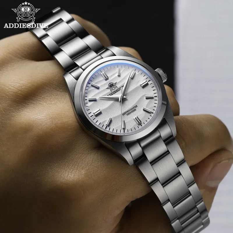 ADDIESDIVE-Relógio de quartzo elegante masculino, aço inoxidável, mostrador em areia, relógio de pulso impermeável, vestido, relógios de mergulho para homens, 36mm, 100m