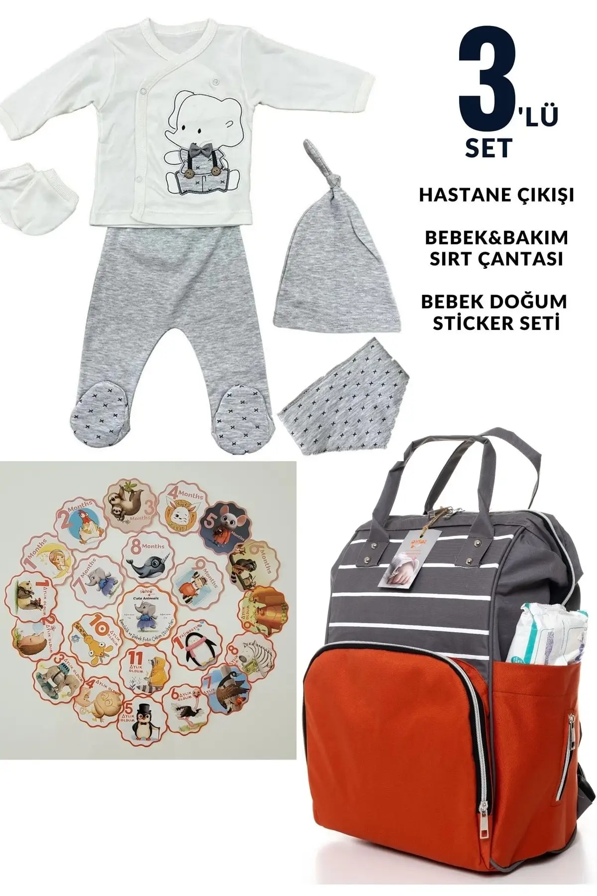 

100% Cotton Hospital Outlet, Mom & Baby Care Backpack And Cute Animals 21 Piece Baby Sticker Set Cotton White