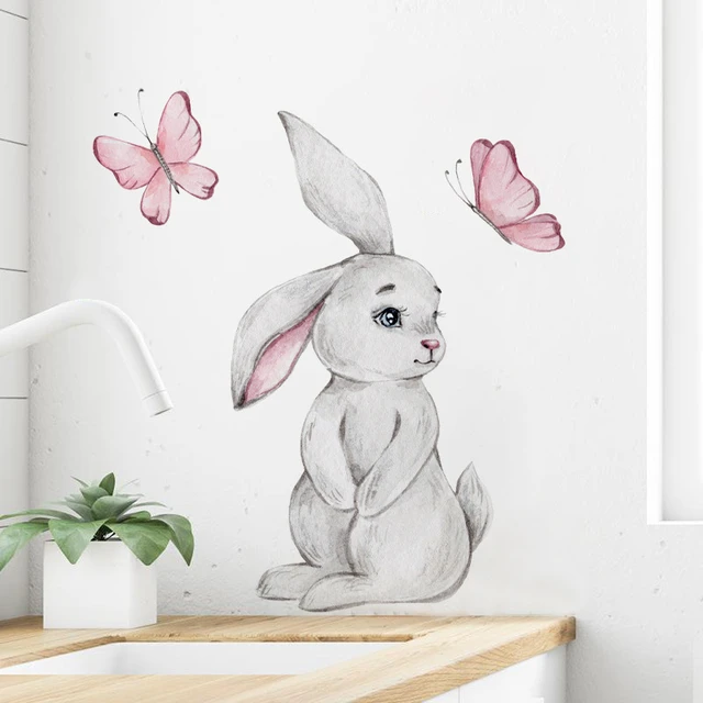 Rajzfilm Nyuszi Pillangó Fali Matricák Baba Óvoda Gyerekszoba Nappali Hálószoba Dekoráció Nyúlmatricák Pvc - Image 2