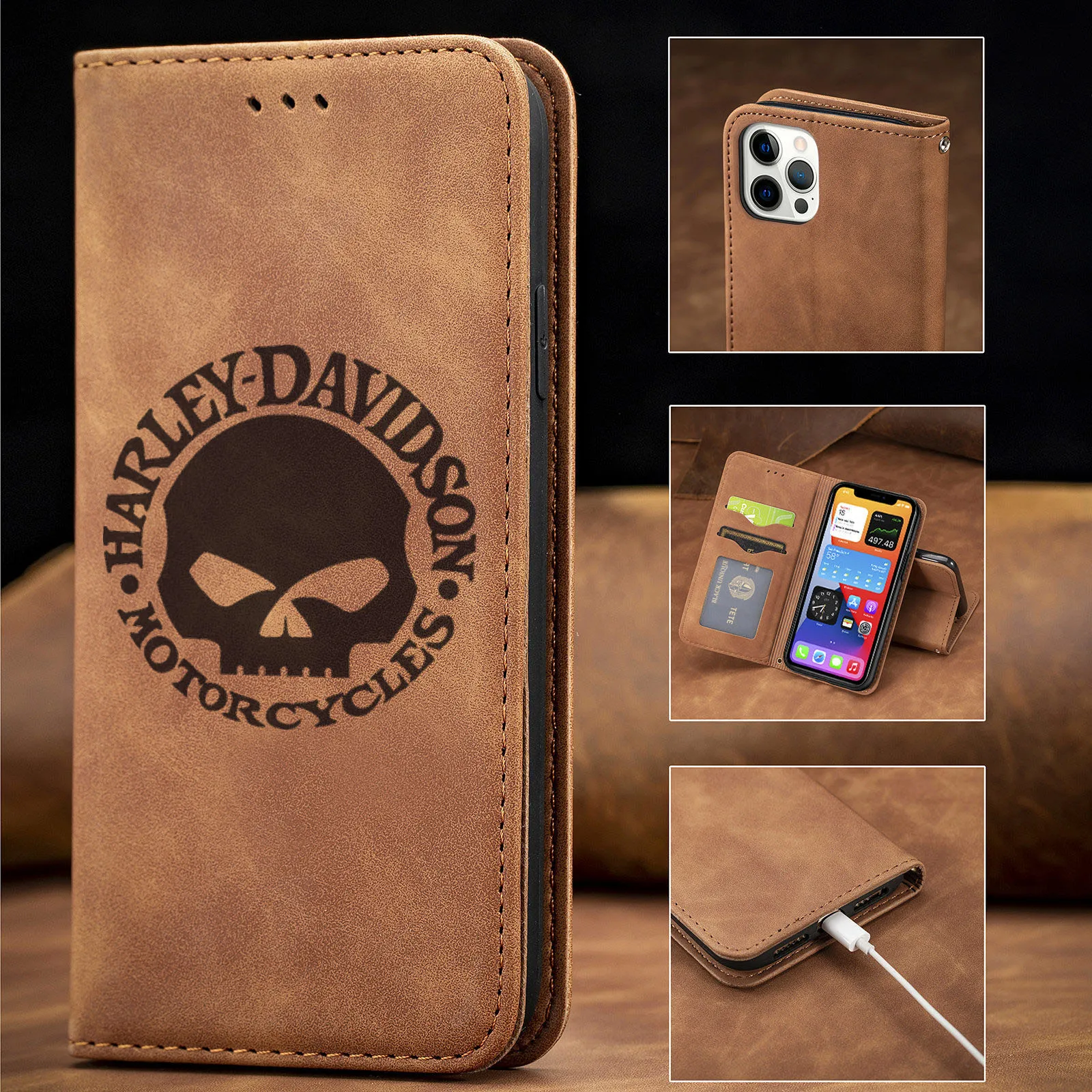 Модный Магнитный кожаный флип-чехол H-Harley Davidsons для телефона IPhone 11 12 13 14 15 Pro Max Samsung Galaxy S23 S22 Ультра чехол