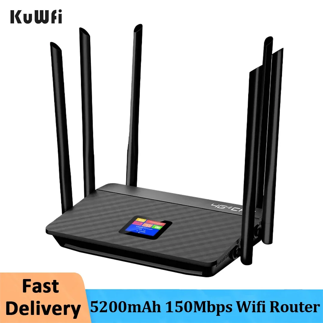 Kuwfi-roteador Wifi Cpe Lte 5200mah 4g High Gain Pcs Antenas Externas Display Lcd Lan Wan Rj45 Slot para Cartão Sim