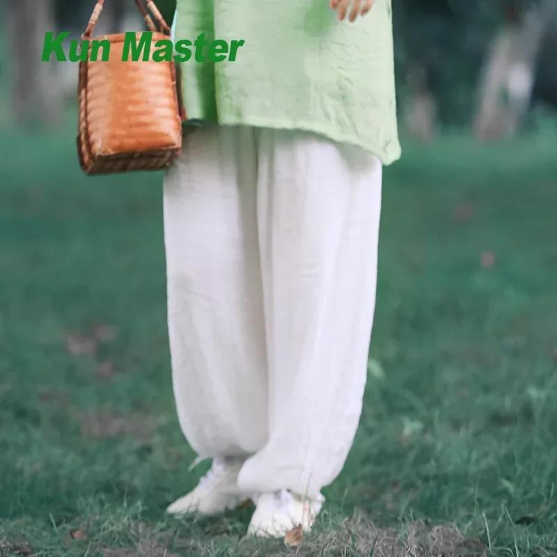 Summer Tai Chi Pants Wushu Clothing Kung Fu Trousers Martial Art Uniform Breathable Elastic Waist White
