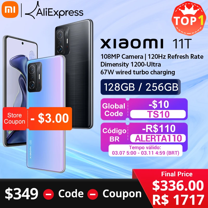 Мобильный телефон Xiaomi 11T глобальная версия 128 ГБ/256 Гб ПЗУ экран 1200 дюйма