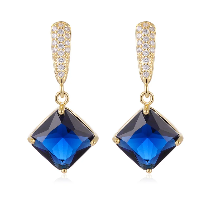 

Brighton Trendy Elegant Blue Square Zircon Drop Dangle Earrings For Women Fashion Crystal Brincos Luxury Jewelry Bridal Gift