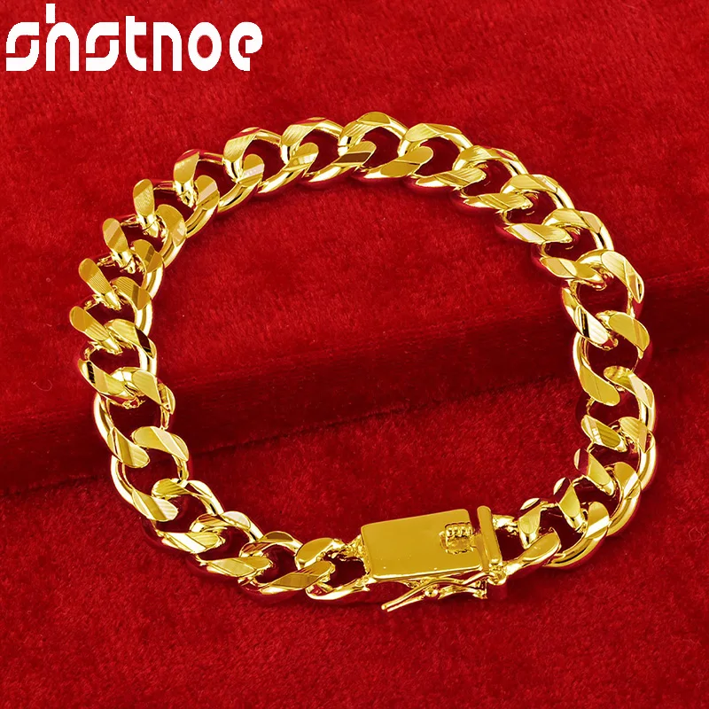 

SHSTONE 24K Gold 10mm Cuban Chain Cuba Bracelets For Men Woman Party Wedding Engagement Christmas Hip Hop Fashion Jewelry
