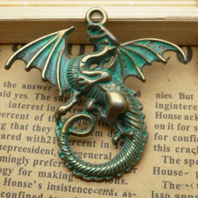 WZNB 5Pcs 43x46mm Ancient Sliver Dragon Charms Animals