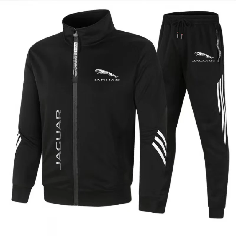 New Men's Football Sportswear Jaguar Printed Cardigan Sweatshirt+Long Pants Casual Fit Running Fitness Men's Sportswear
