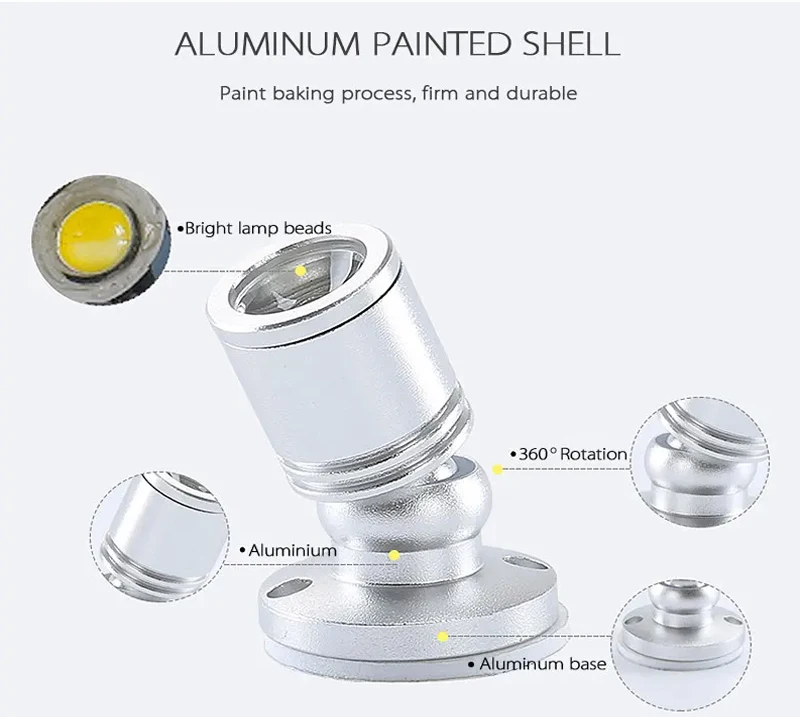 LED USB 5V 3W LED 스포트라이트, 표면 장착 캐비닛 쇼케이스 카운터 주얼리 램프, 회전 각도 천장 미니 스포트라이트