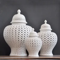 Vintage Ceramics Hollow Out Ginger Jar Candy Jar Storage Tank Gold Silver Art Decorative Jar Vase Home Decoration Checkmate can 2
