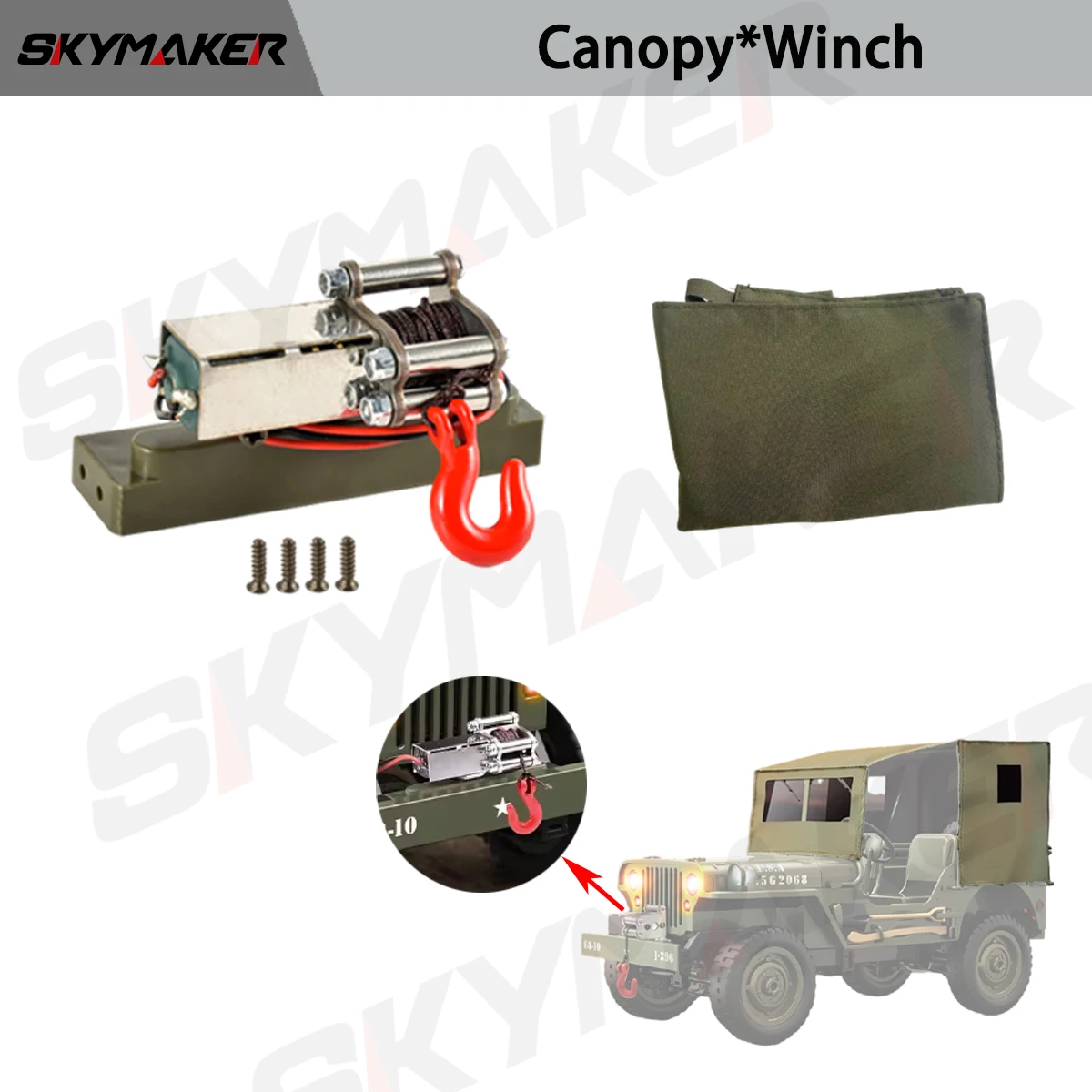 JJRC C8815 Upgrade-Teile, Rc-Auto, 1941, KIP Willis RTR, Militär-LKW, Anhänger, Soldat, Winde, Baldachin, Metall, CVD, Original-Absatz – Detail 6
