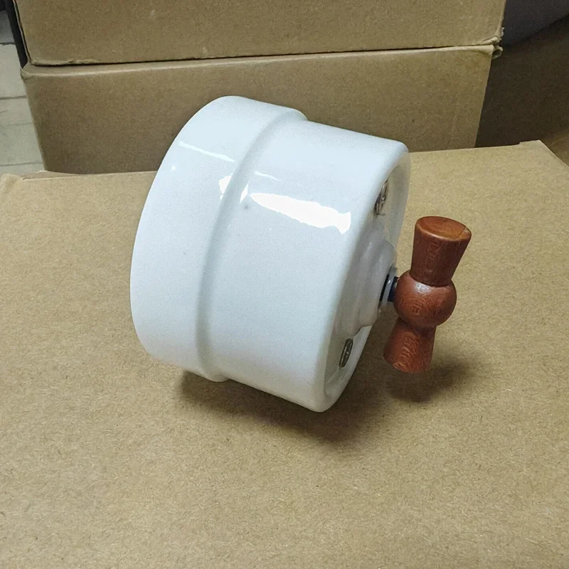 High-quality White Ceramic Rotary Switch EU Socket Retro Wall Surface Installation Knob Switch - 3