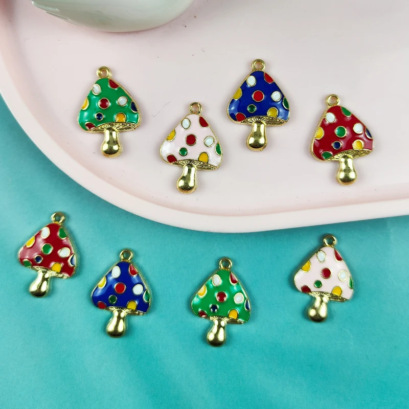 

JeQue 10PCs Enamel Polka Dots Mushroom Charms Zinc Alloy Mushrooms with Imitation Pendants Gold Color DIY Jewelry Making