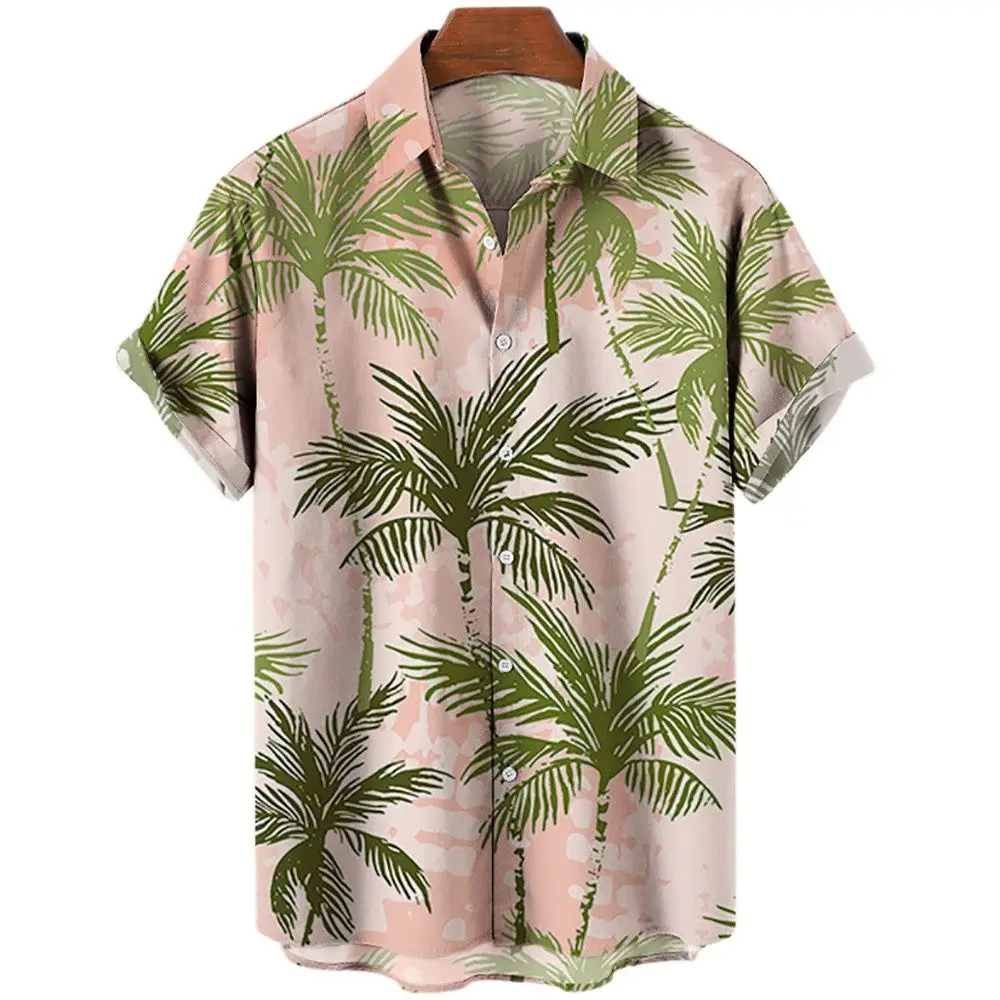 Men Hawaiian Casual shirt Men's beach Short Sleeve Shirts Coconut Tree Pattern Print Casual Seaside Lapel Button Up Shirt Tops 5