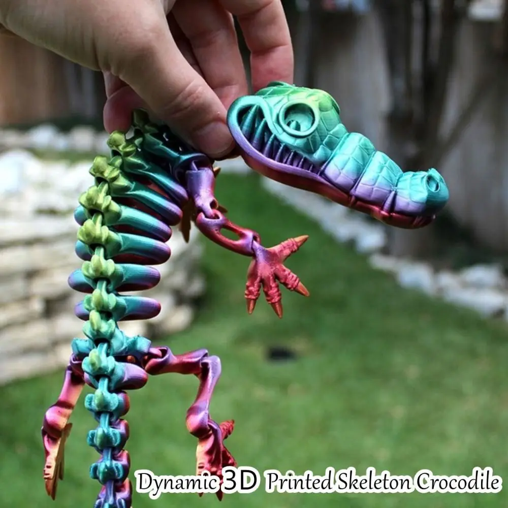 움직일 수 있는 관절 3D 프린트 악어 입상 책상 장난감, 3D 프린트 관절 악어 어항 장식, 홈 데코 