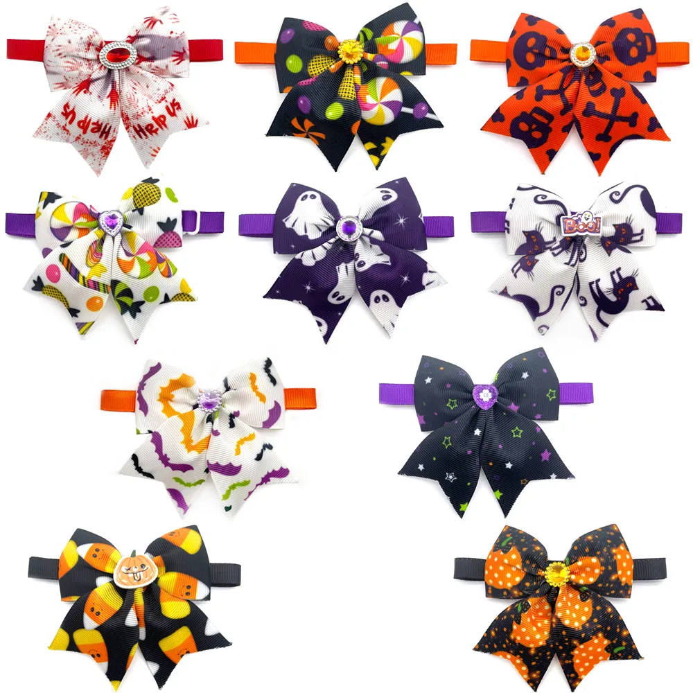 50/100Pcs Halloween Pet Dog Bow Ties Adjustable Pumpkin Necktie Puppy Dog Cat Grooming Product Halloween Dog Cat Decoration Bows