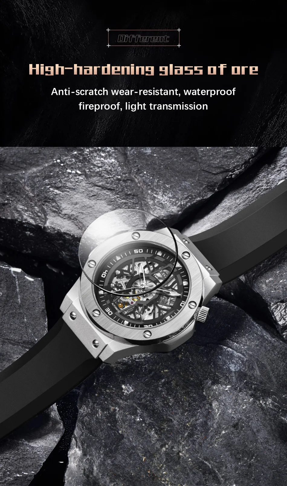 Hollow Out Design Automatic Watch For Men Luxury Stainless Steel Rubber Strap Mechanical Watch 30M Waterproof Reloj Hombre_voghion.com