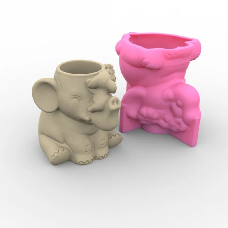 Elephant Planter Silicone Mold Flower Pot Concrete Mold Animal Statue Cement Gypsum Mold Flower Vase Epoxy Casting Mold