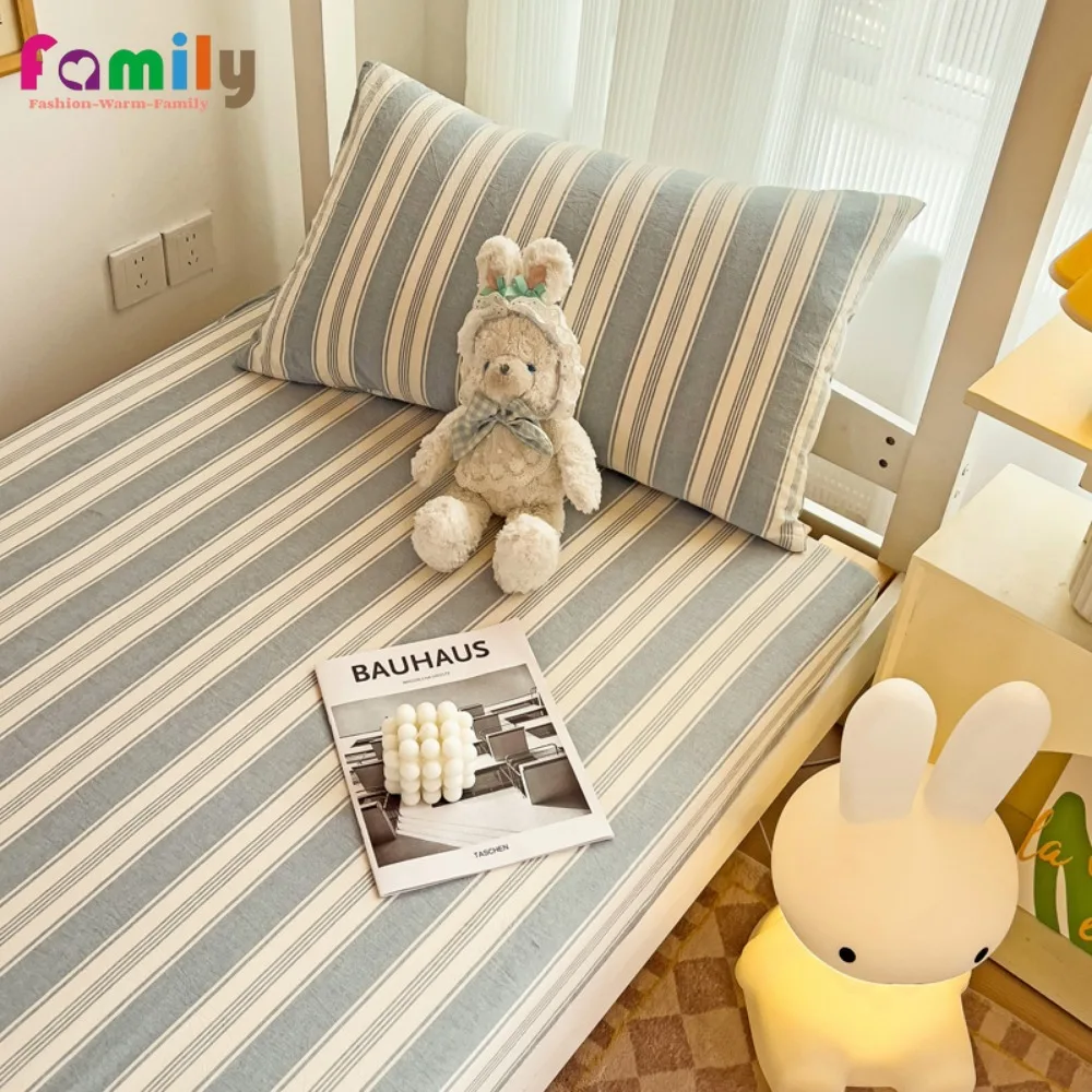 

Ins Style Student Dormitory Adjustable Bed Cover Cotton Mattress Cover with Elastic Rubber Band Comfort Fitted Bed Sheet 1pc