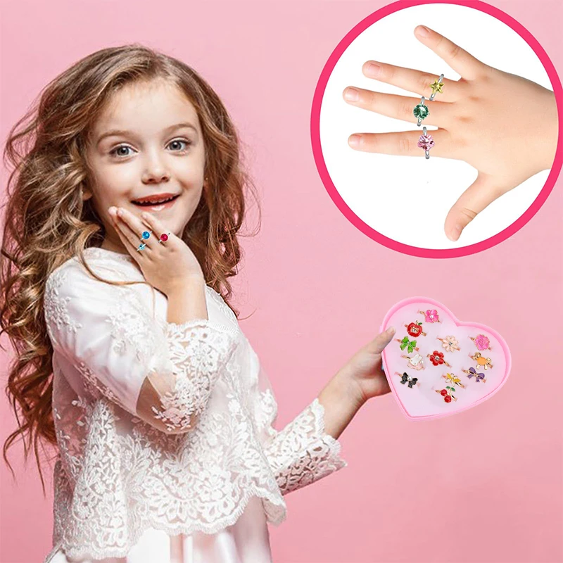 Children princess rings Metal Adjustable Cartoon Fashion Makeup Pretend Games Girls Birthday Gifts Kids Rewards TMZ