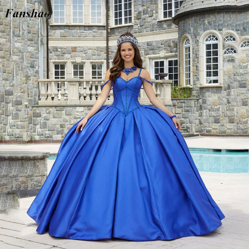 

Женское атласное платье на тонких бретельках Fanshao pd102, бальное платье с бусинами и бантом, милое платье принцессы на 16 лет, 15 лет