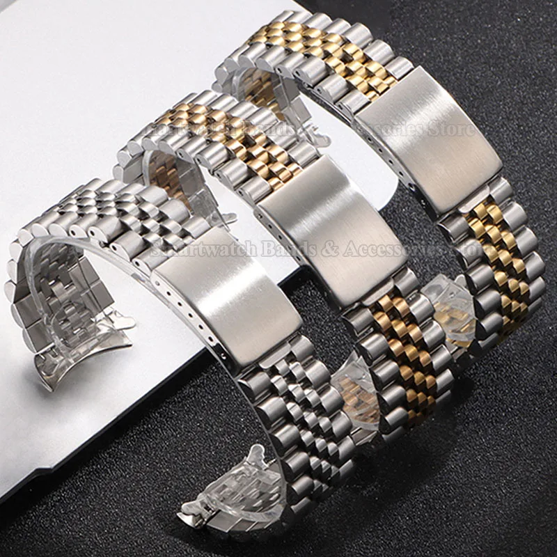 Elegant Stainless Steel Curved End Metal Watch Strap Bracelet