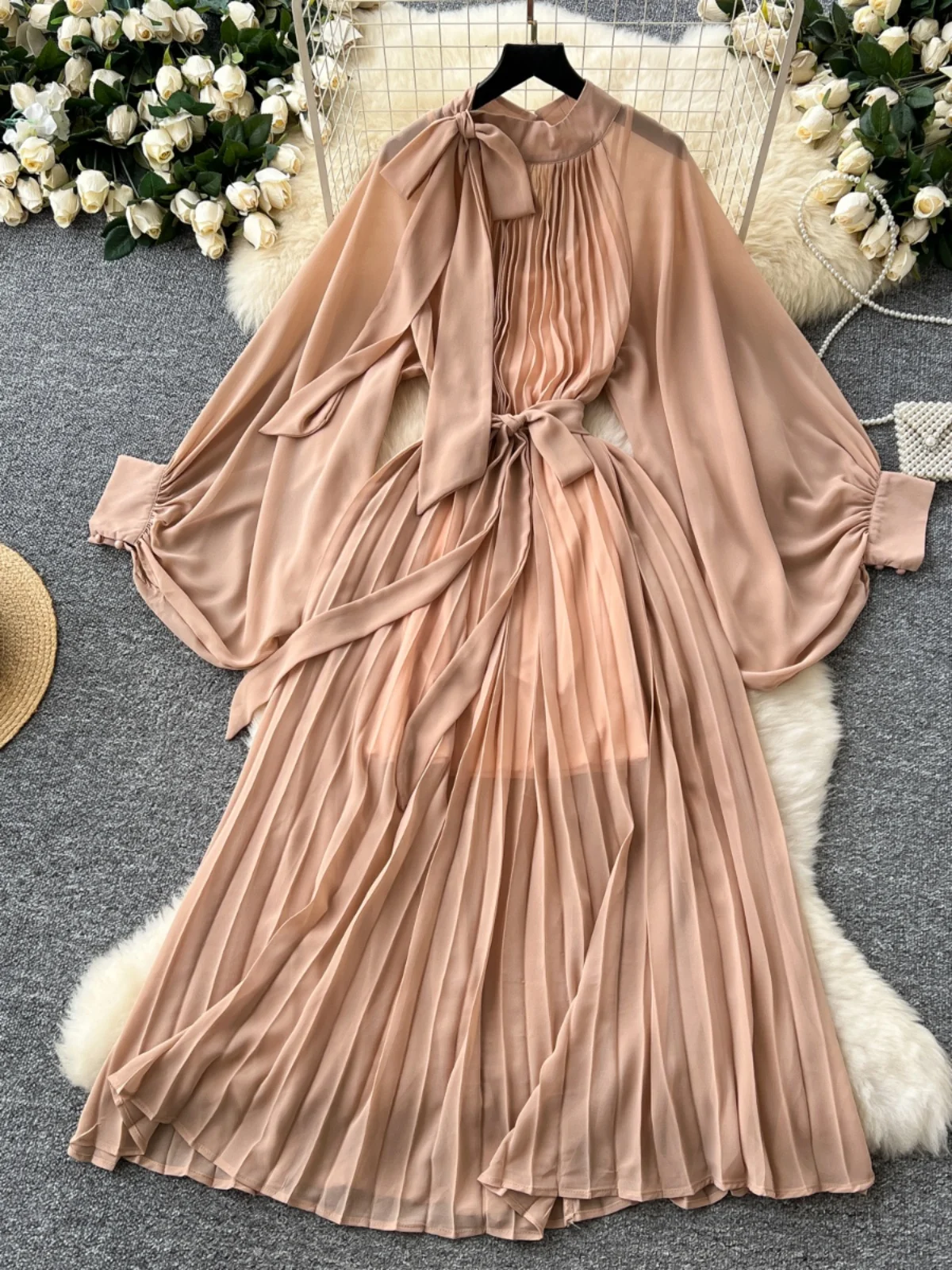 فستان فضفاض مطبوع على الموضة للنساء للشتاء بخصر عا...