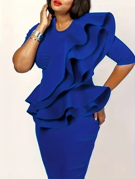 Elegant Plus Size Ruffle Peplum Dress for All Seasons
