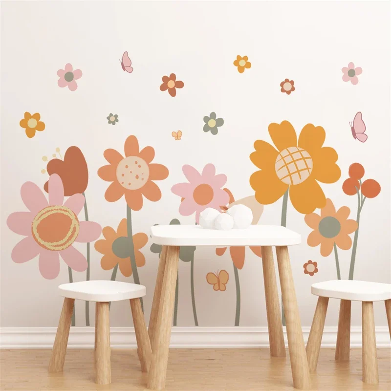 Boho Floral Wall Stickers for Kids Rooms Children's Nursery Vinyl Sweet ...