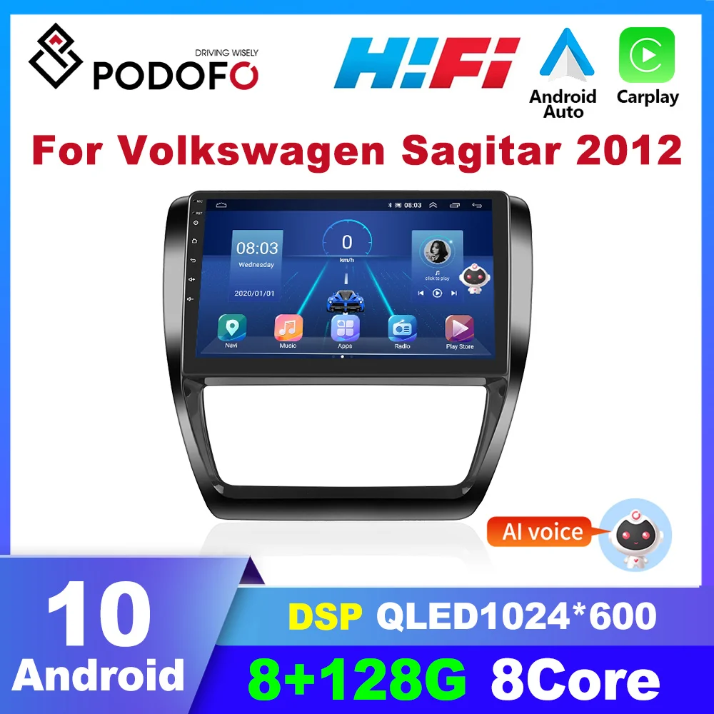

Автомагнитола Podofo Carplay, 2 Din, Android, для Volkswagen Sagitar 2012, мультимедиа, видеоплеер, навигация, GPS, DSP, аудио, стерео