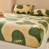 Super Warm Bed Sheet for Winter Cartoon Style Fitted Bed Sheet Queen/King Size fundas de colchón Reactive Printed All-inclusive 1